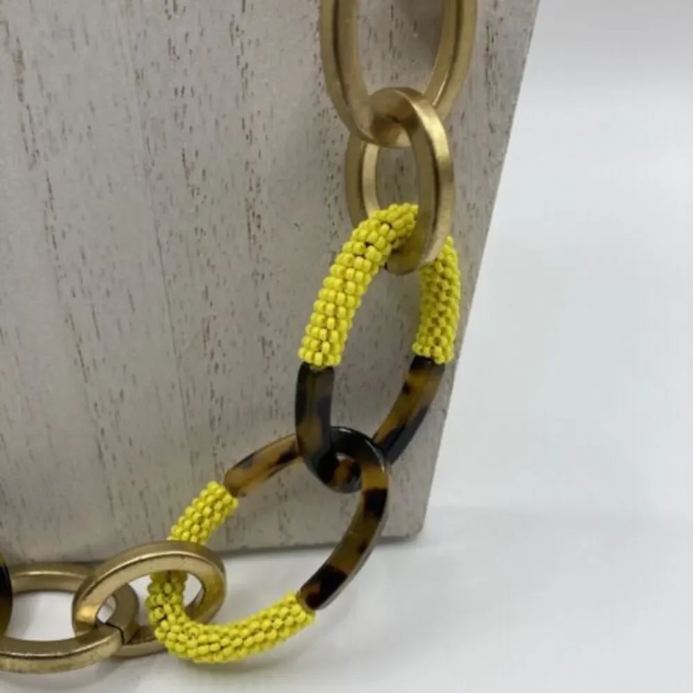 J.Crew‎ Tortoise Links yellow seed beads gold tone 30